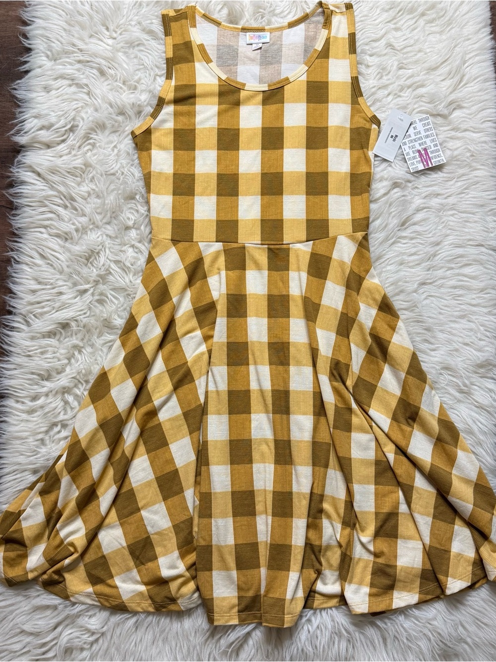 NWT LuLaRoe Golden Checker Pattern Nicki Dress Size Medium